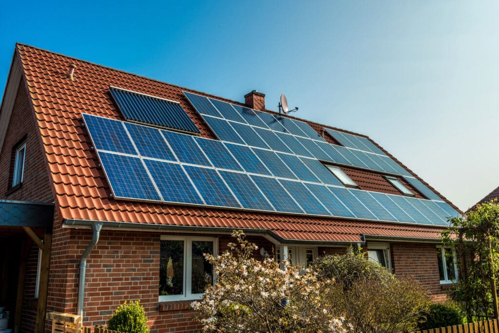 Solar panels installed on the roof of a house